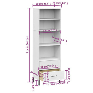 Βιβλιοθήκη OSLO με 2 Συρτάρια Λευκή 60x35x180 εκ. Μασίφ Ξύλο - Pakobazaar