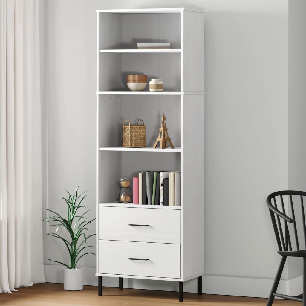 Βιβλιοθήκη OSLO με 2 Συρτάρια Λευκή 60x35x180 εκ. Μασίφ Ξύλο - Pakobazaar