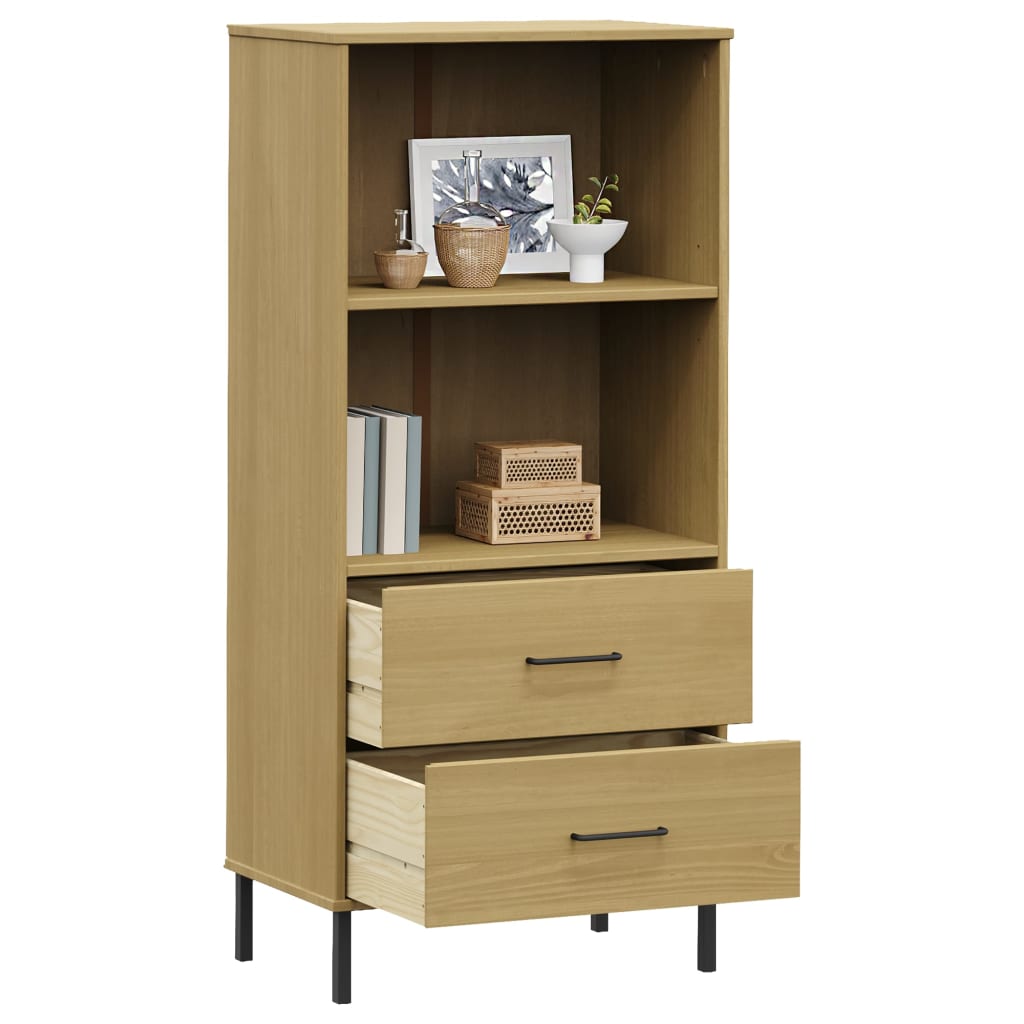 Βιβλιοθήκη OSLO με 2 Συρτάρια Καφέ 60x35x128,5 εκ. Μασίφ Ξύλο