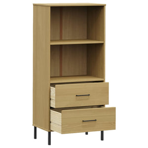 Βιβλιοθήκη OSLO με 2 Συρτάρια Καφέ 60x35x128,5 εκ. Μασίφ Ξύλο - Pakobazaar
