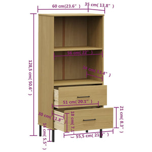 Βιβλιοθήκη OSLO με 2 Συρτάρια Καφέ 60x35x128,5 εκ. Μασίφ Ξύλο - Pakobazaar