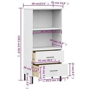 Βιβλιοθήκη OSLO με 2 Συρτάρια Λευκή 60x35x128,5 εκ. Μασίφ Ξύλο - Pakobazaar