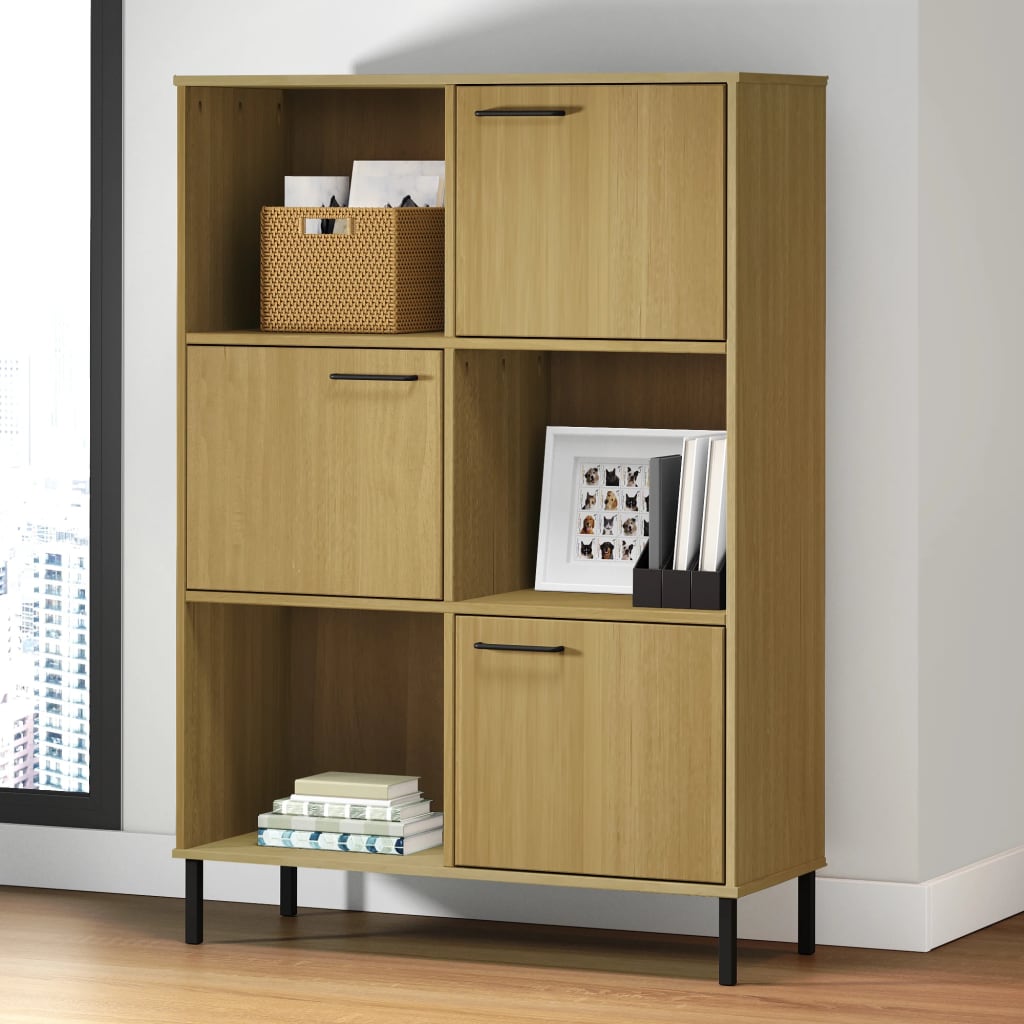 Βιβλιοθήκη OSLO Καφέ 90x35x128,5 εκ. Μασίφ Ξύλο με Μετ. Πόδια