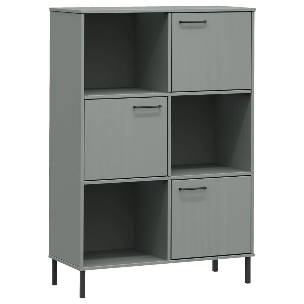 Βιβλιοθήκη OSLO Γκρι 90x35x128,5 εκ. Μασίφ Ξύλο με Μετ. Πόδια - Pakobazaar