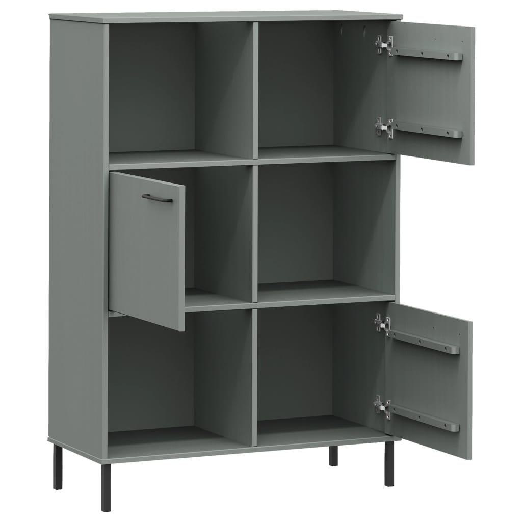 Βιβλιοθήκη OSLO Γκρι 90x35x128,5 εκ. Μασίφ Ξύλο με Μετ. Πόδια - Pakobazaar