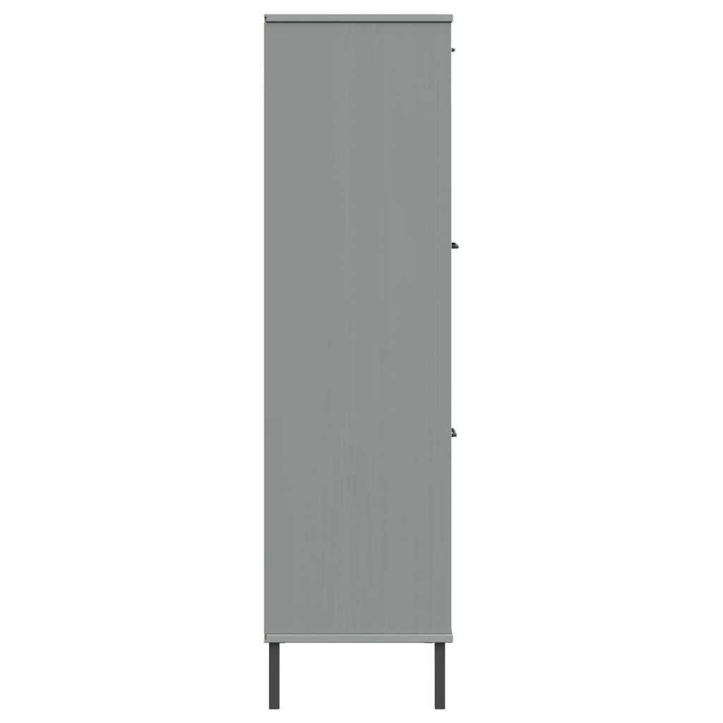 Βιβλιοθήκη OSLO Γκρι 90x35x128,5 εκ. Μασίφ Ξύλο με Μετ. Πόδια - Pakobazaar