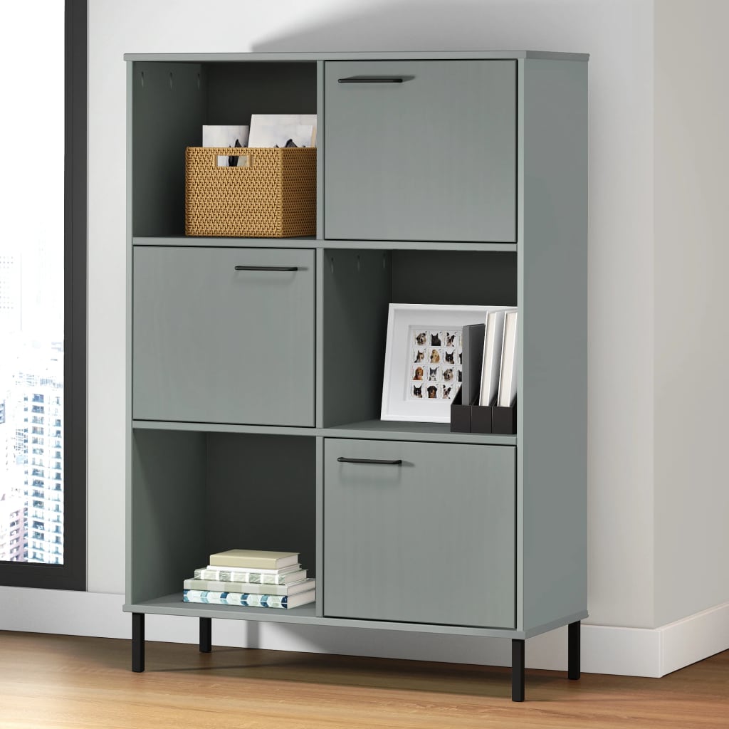 Βιβλιοθήκη OSLO Γκρι 90x35x128,5 εκ. Μασίφ Ξύλο με Μετ. Πόδια - Pakobazaar