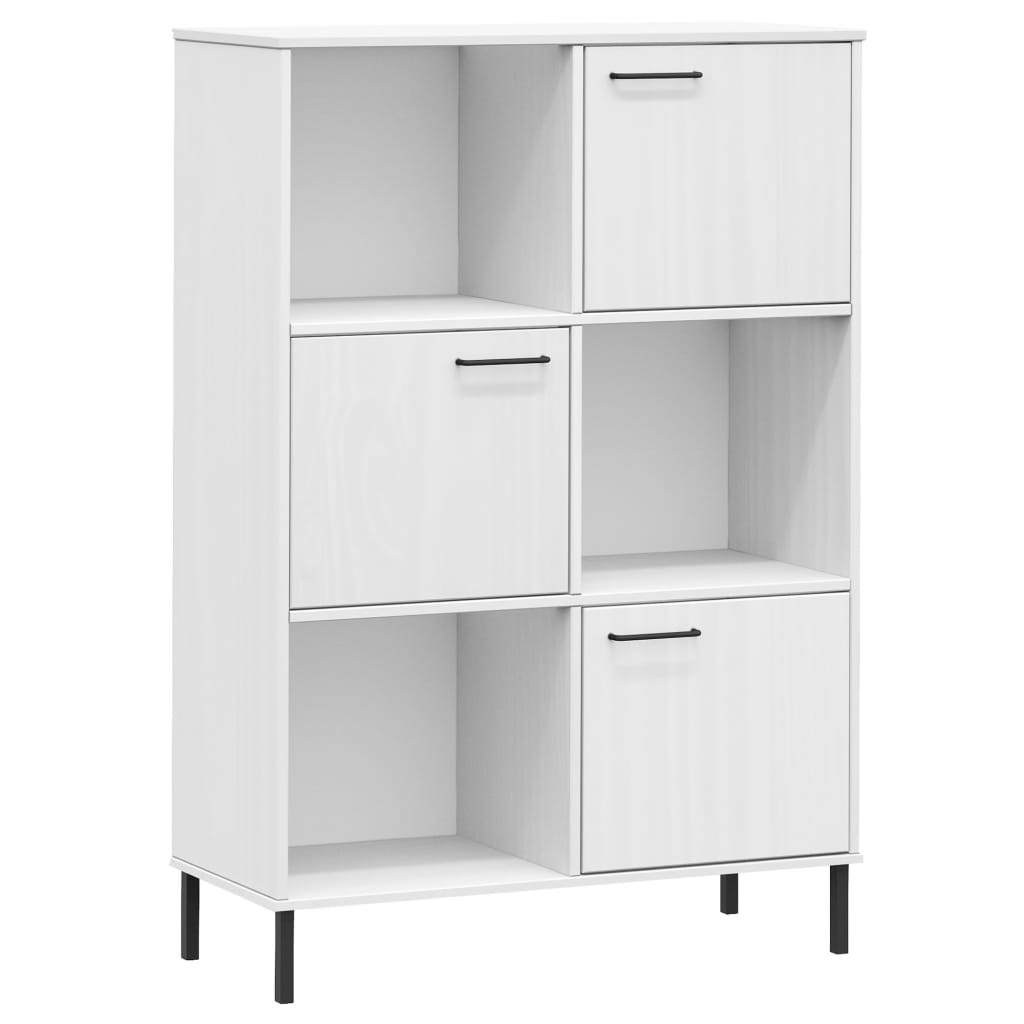 Βιβλιοθήκη OSLO Λευκή 90x35x128,5 εκ. Μασίφ Ξύλο με Μετ. Πόδια - Pakobazaar