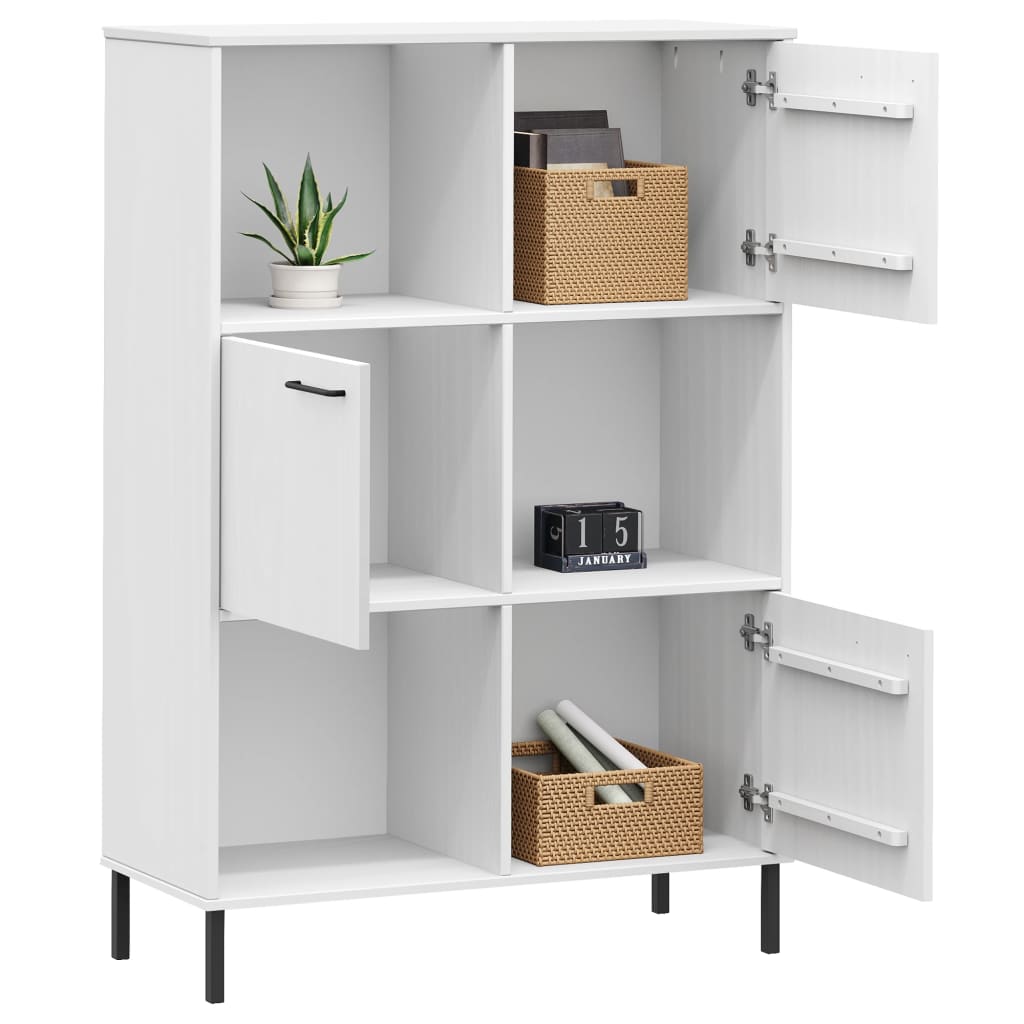 Βιβλιοθήκη OSLO Λευκή 90x35x128,5 εκ. Μασίφ Ξύλο με Μετ. Πόδια - Pakobazaar