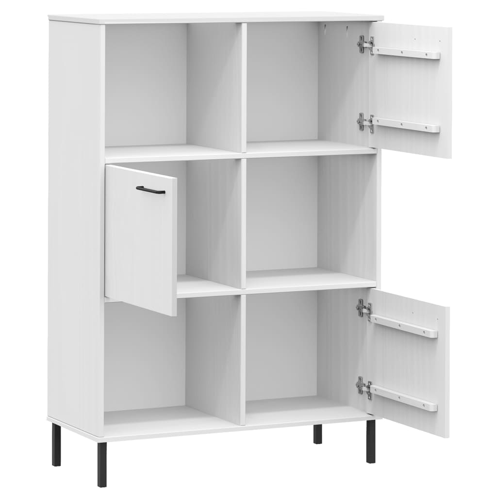 Βιβλιοθήκη OSLO Λευκή 90x35x128,5 εκ. Μασίφ Ξύλο με Μετ. Πόδια - Pakobazaar