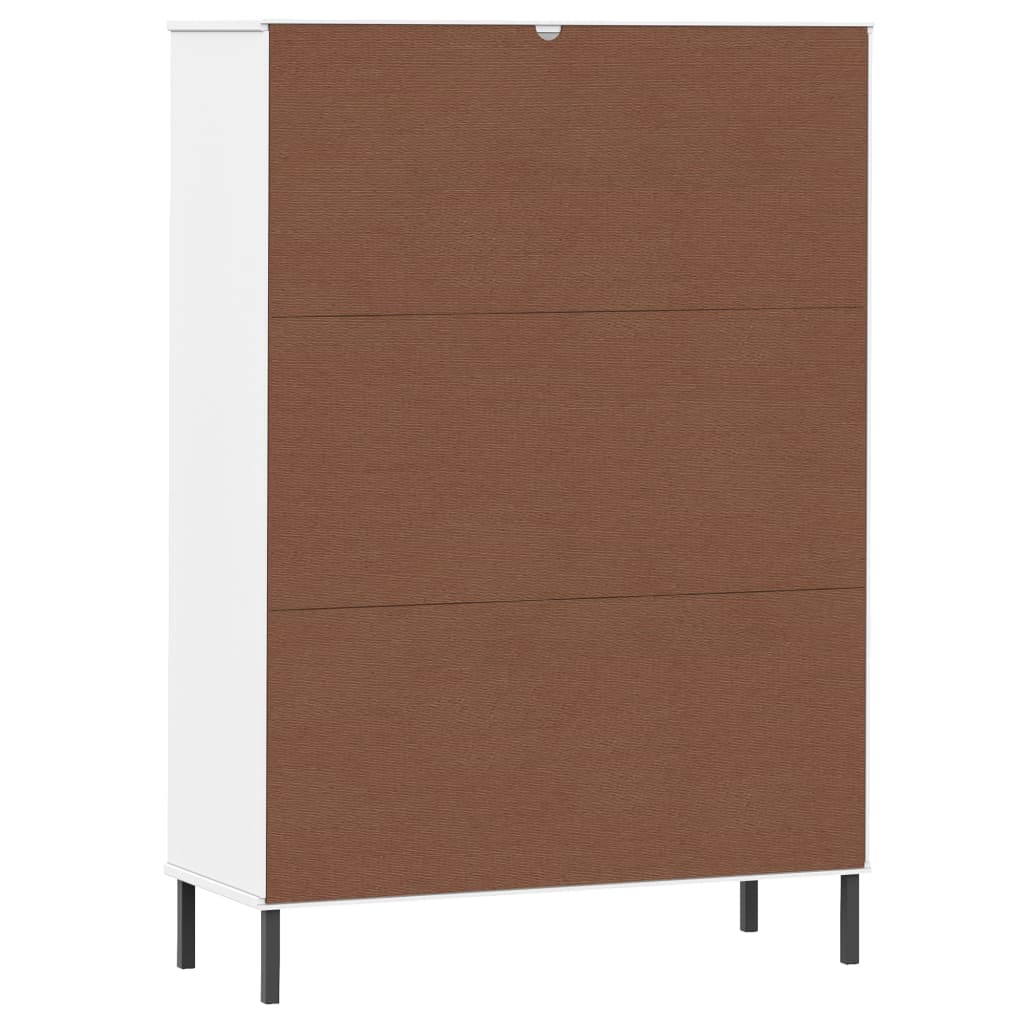 Βιβλιοθήκη OSLO Λευκή 90x35x128,5 εκ. Μασίφ Ξύλο με Μετ. Πόδια - Pakobazaar