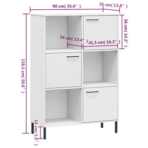 Βιβλιοθήκη OSLO Λευκή 90x35x128,5 εκ. Μασίφ Ξύλο με Μετ. Πόδια - Pakobazaar
