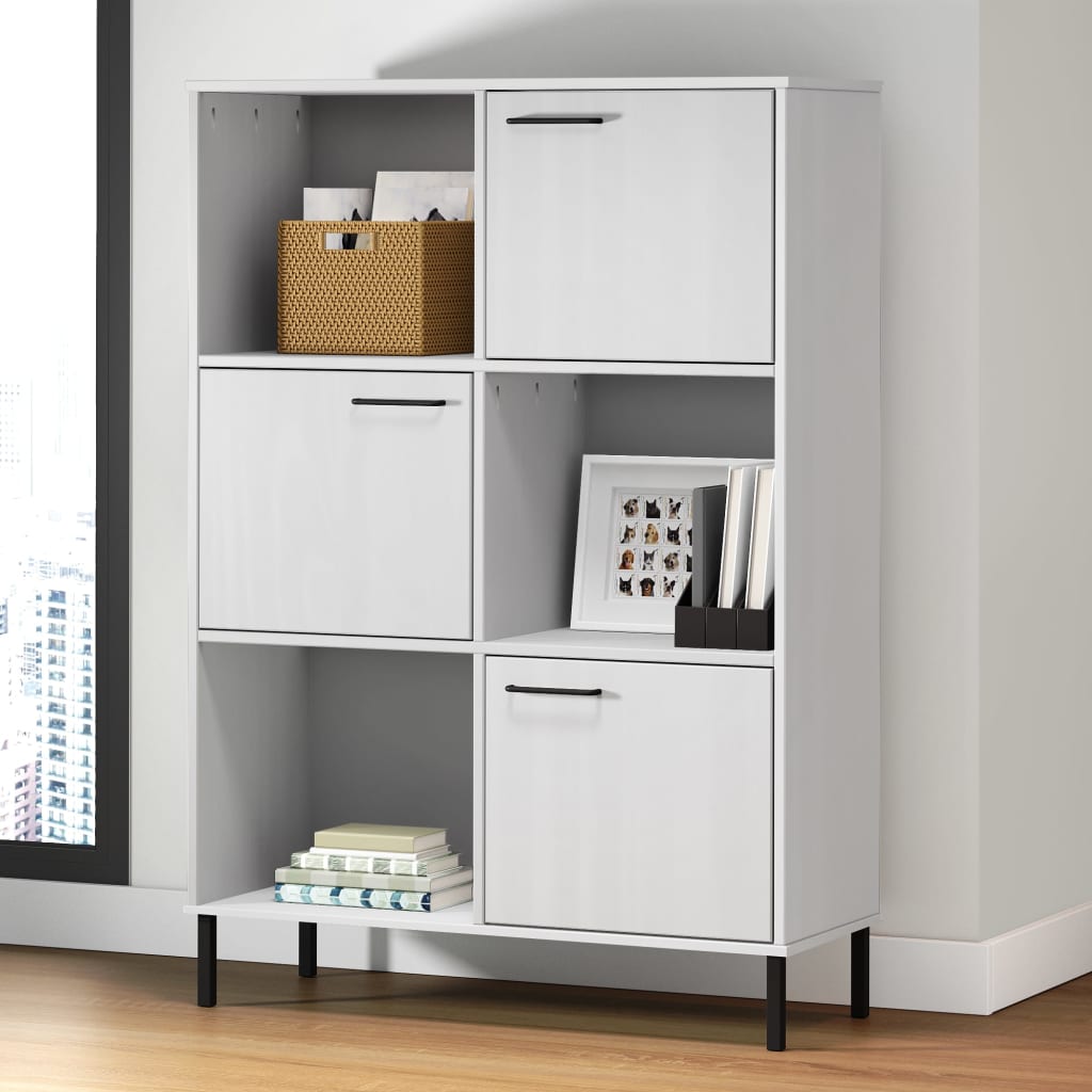 Βιβλιοθήκη OSLO Λευκή 90x35x128,5 εκ. Μασίφ Ξύλο με Μετ. Πόδια - Pakobazaar