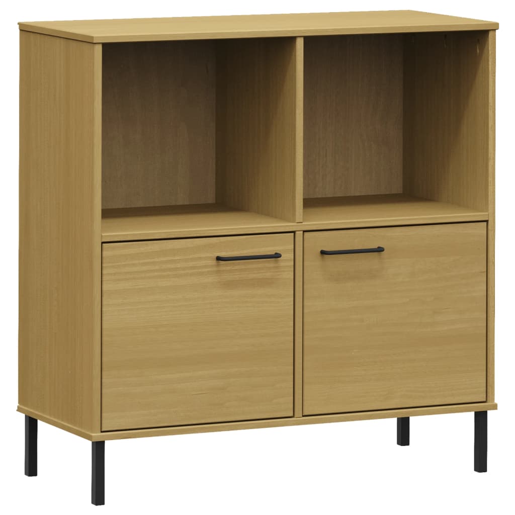 Βιβλιοθήκη OSLO Καφέ 90x35x90,5 εκ. Μασίφ Ξύλο με Μεταλ. Πόδια