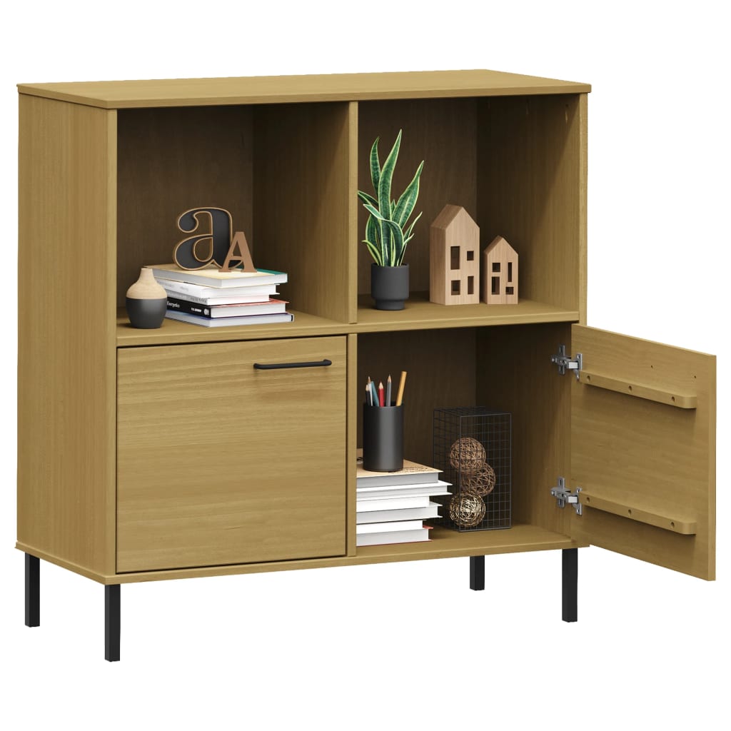 Βιβλιοθήκη OSLO Καφέ 90x35x90,5 εκ. Μασίφ Ξύλο με Μεταλ. Πόδια