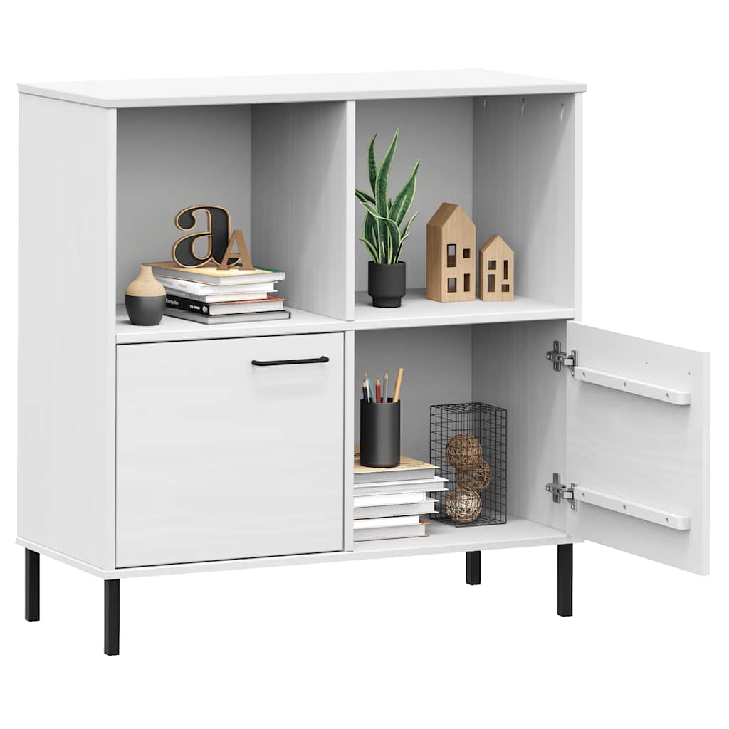 Βιβλιοθήκη OSLO Λευκή 90x35x90,5 εκ. Μασίφ Ξύλο με Μετ. Πόδια - Pakobazaar