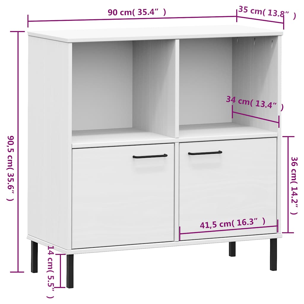 Βιβλιοθήκη OSLO Λευκή 90x35x90,5 εκ. Μασίφ Ξύλο με Μετ. Πόδια - Pakobazaar