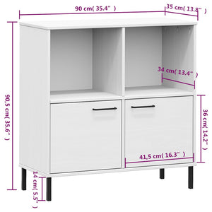 Βιβλιοθήκη OSLO Λευκή 90x35x90,5 εκ. Μασίφ Ξύλο με Μετ. Πόδια - Pakobazaar