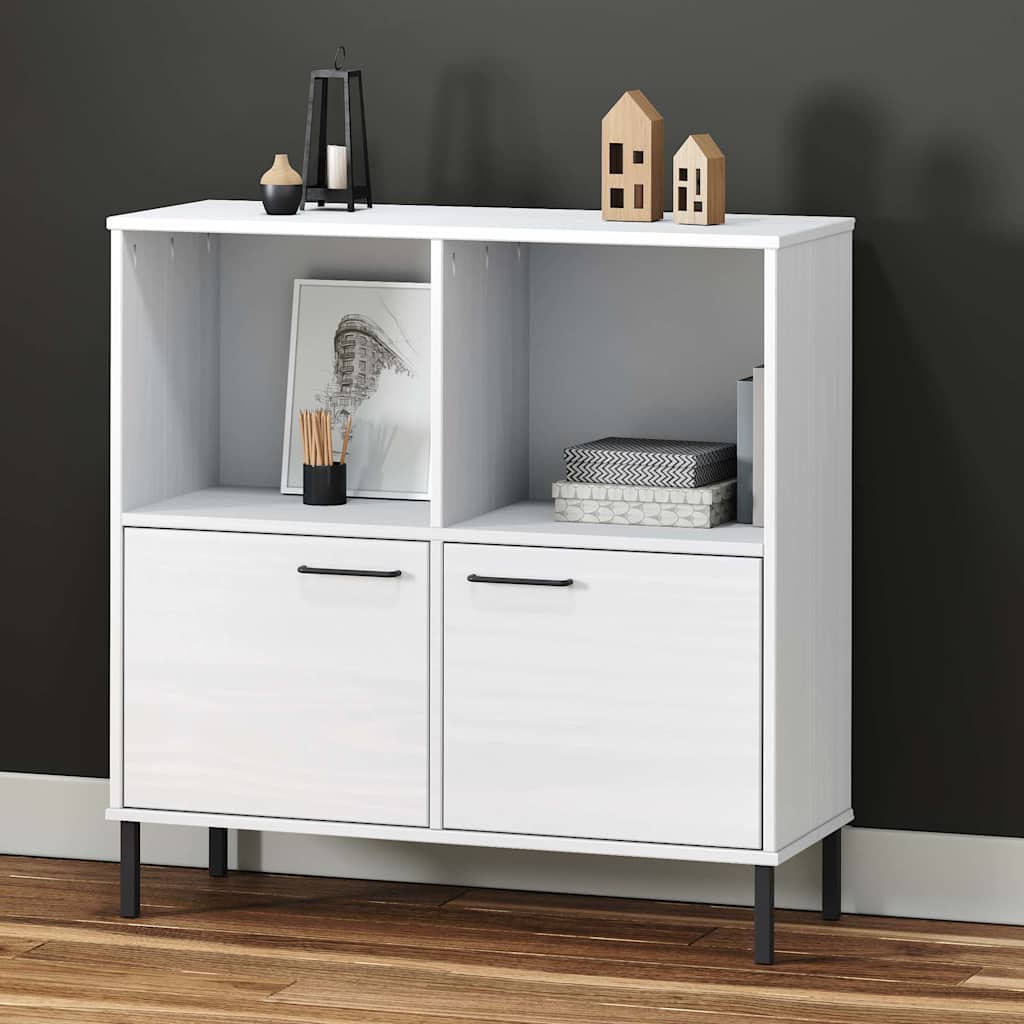 Βιβλιοθήκη OSLO Λευκή 90x35x90,5 εκ. Μασίφ Ξύλο με Μετ. Πόδια - Pakobazaar