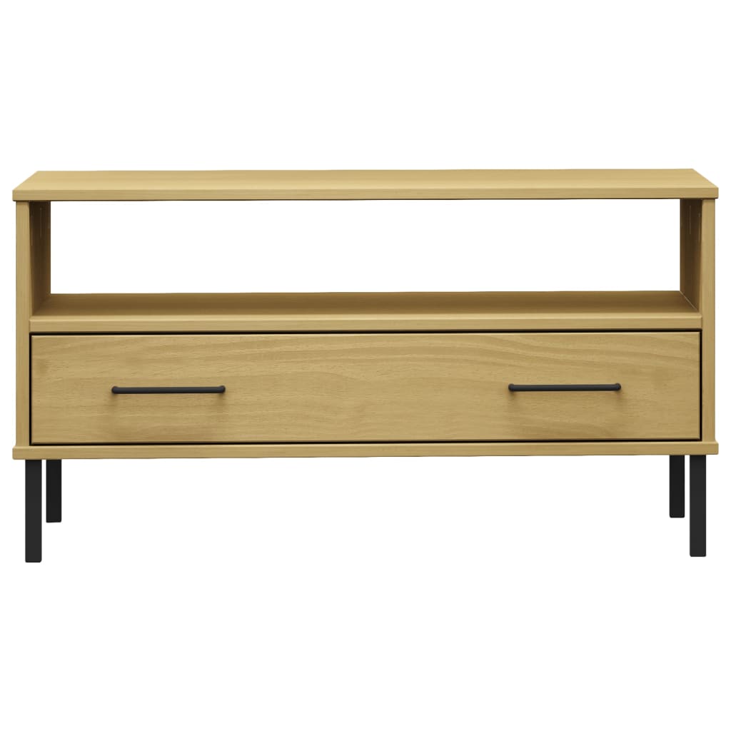 Τραπεζάκι Σαλονιού OSLO Καφέ 85x50x45 εκ. Μασίφ Ξύλο Μετ. Πόδια