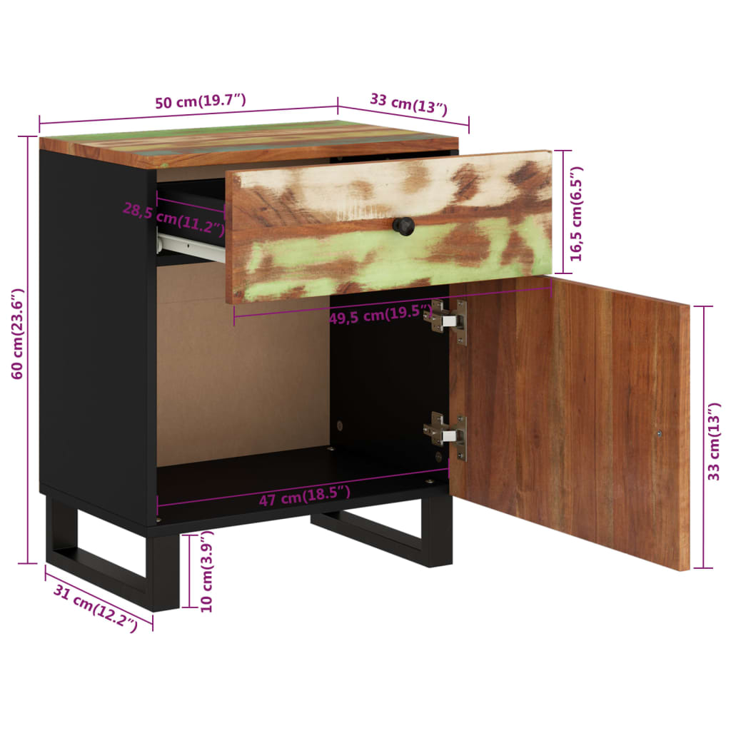 Κομοδίνο 50 x 33 x 60 εκ. Μασίφ Ανακυκλωμένο Ξύλο & Επεξ. Ξύλο