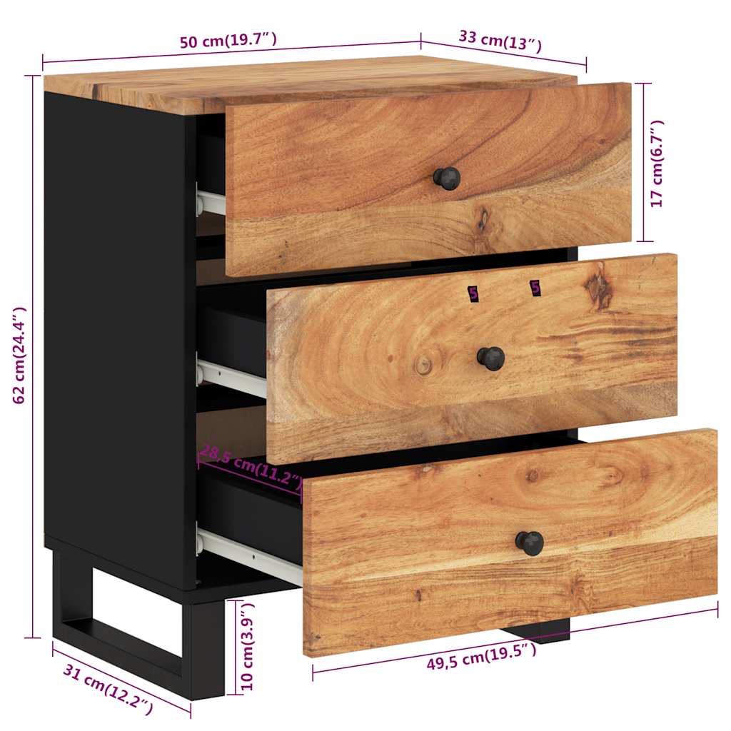 Κομοδίνο 50 x 33 x 62 εκ. Μασίφ Ξύλο Ακακίας & Επεξ. Ξύλο
