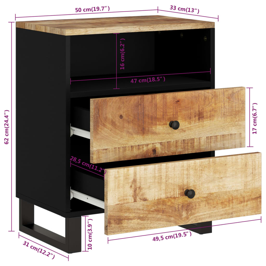 Κομοδίνο 50x33x62 εκ. Μασίφ Ξύλο Μάνγκο & Επεξεργασμένο Ξύλο