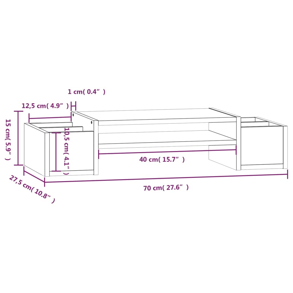 Βάση Οθόνης 70 x 27,5 x 15 εκ. από Μασίφ Ξύλο Πεύκου