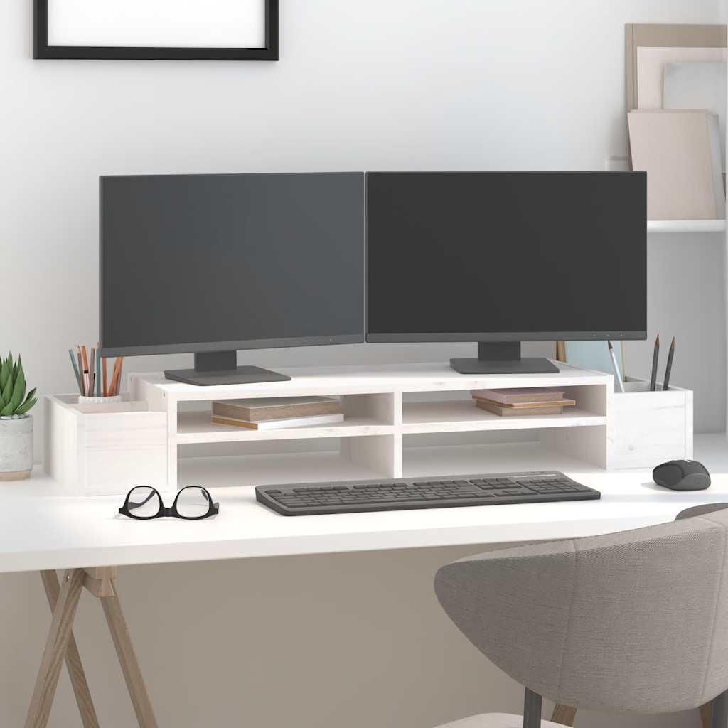 Βάση Οθόνης Λευκή 100x27,5x15 εκ. από Μασίφ Ξύλο Πεύκου