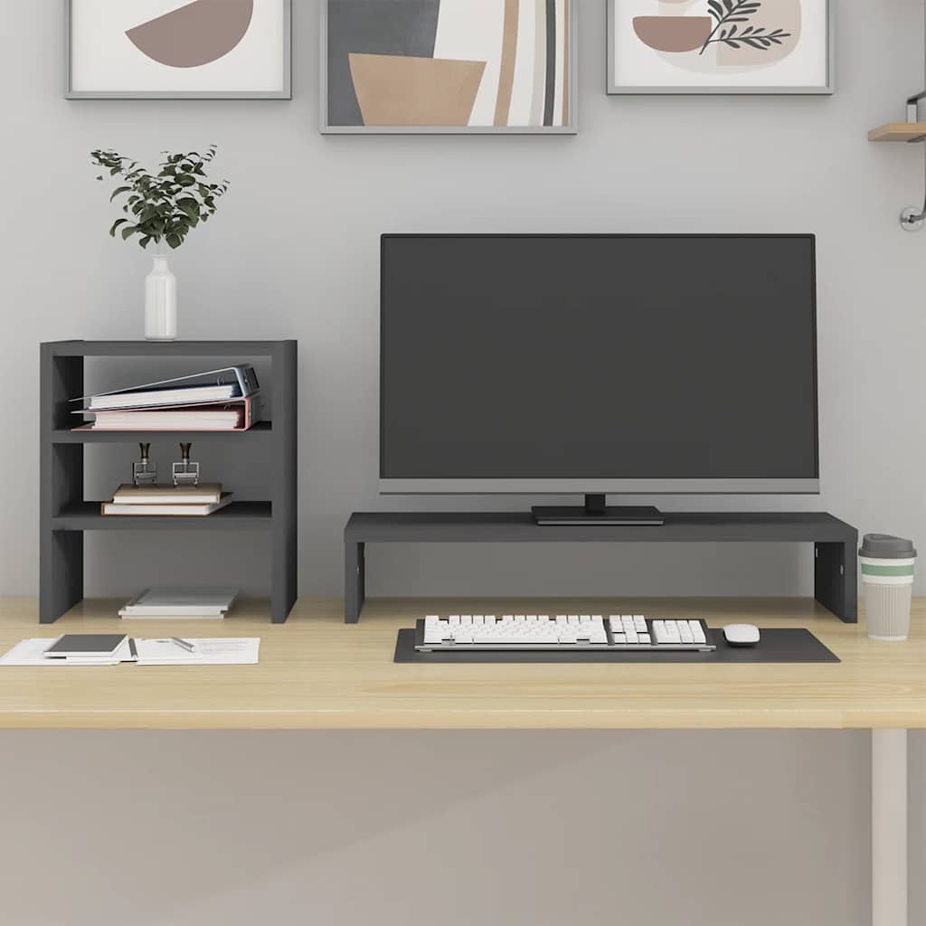 Βάση Οθόνης Γκρι 81x20x30 εκ. από Μασίφ Ξύλο Πεύκου