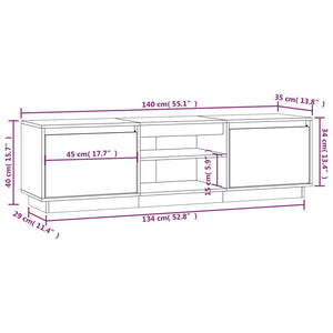 Έπιπλο Τηλεόρασης Γκρι 140 x 35 x 40 εκ. από Μασίφ Ξύλο Πεύκου