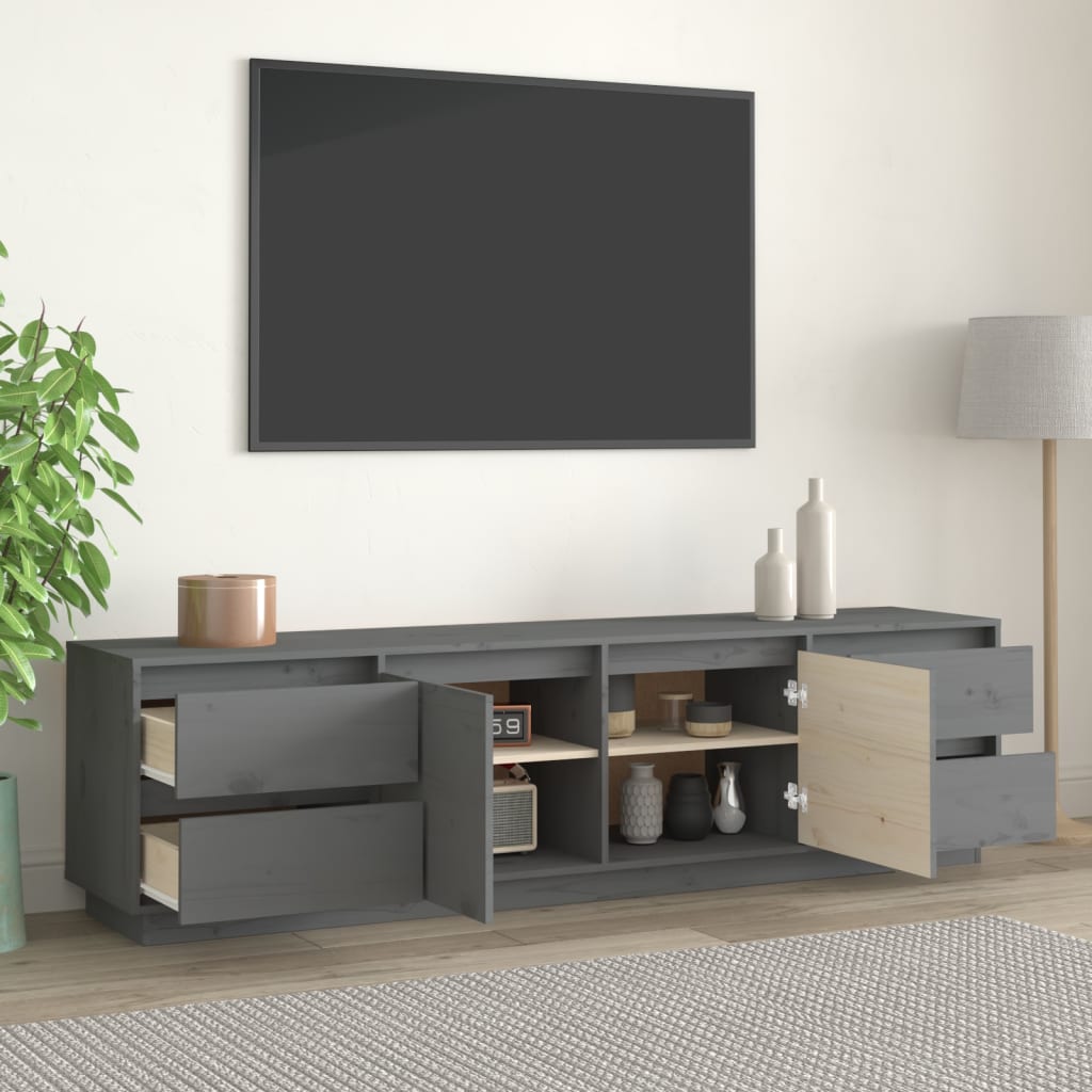 Έπιπλο Τηλεόρασης Γκρι 176x37x47,5 εκ. από Μασίφ Ξύλο Πεύκου