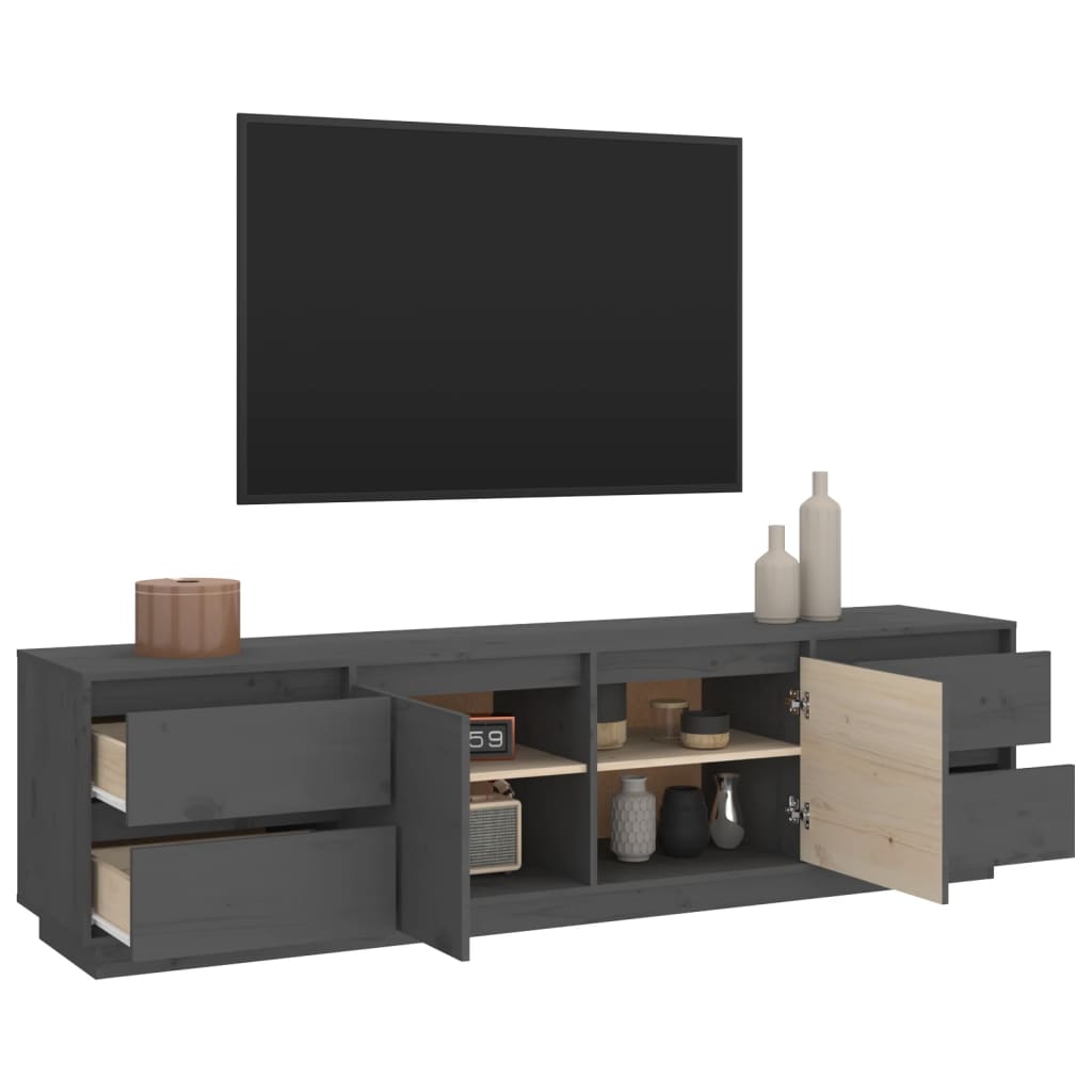 Έπιπλο Τηλεόρασης Γκρι 176x37x47,5 εκ. από Μασίφ Ξύλο Πεύκου