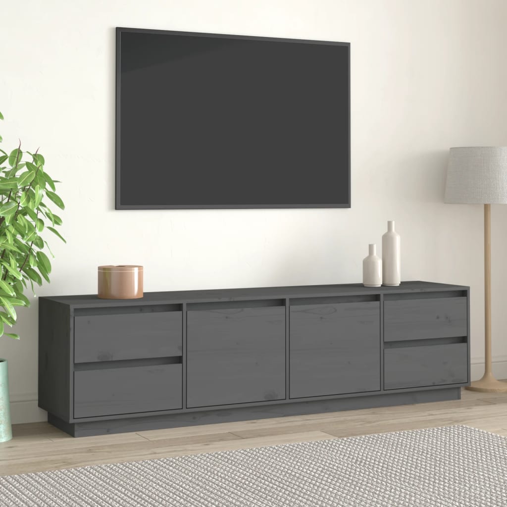 Έπιπλο Τηλεόρασης Γκρι 176x37x47,5 εκ. από Μασίφ Ξύλο Πεύκου