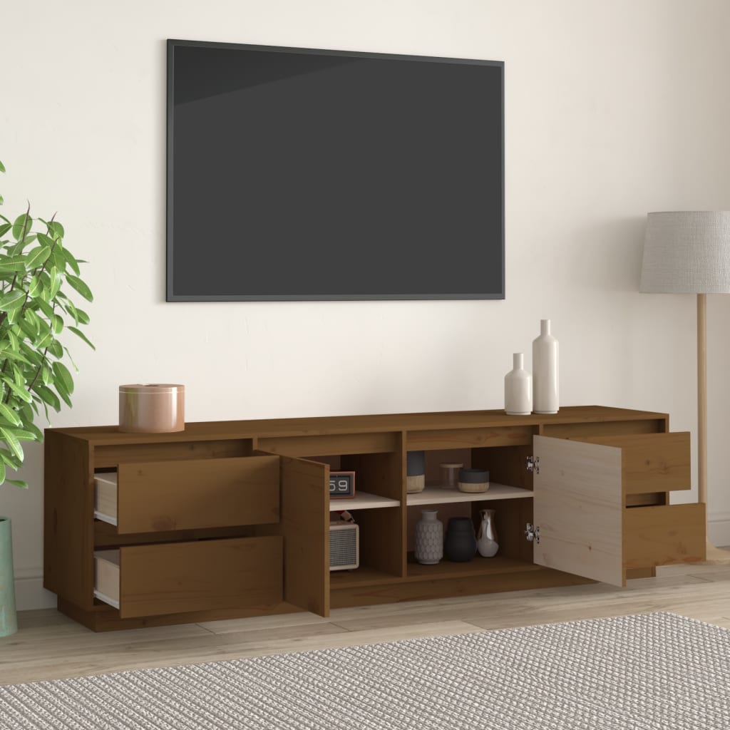 Έπιπλο Τηλεόρασης Καφέ Μελί 176x37x47,5εκ από Μασίφ Ξύλο Πεύκου