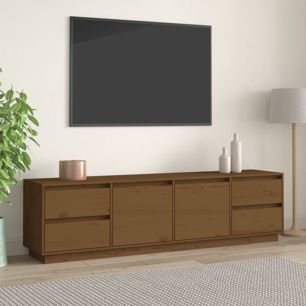 Έπιπλο Τηλεόρασης Καφέ Μελί 176x37x47,5εκ από Μασίφ Ξύλο Πεύκου