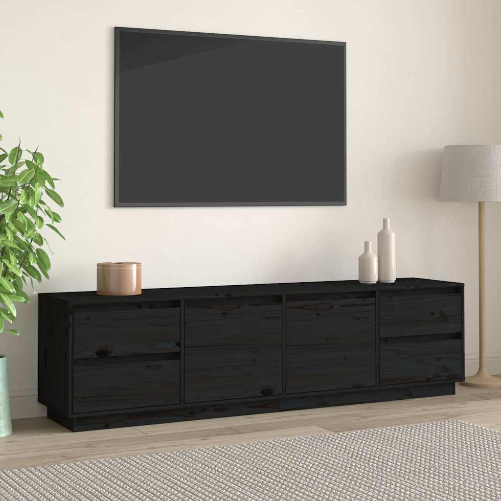 Έπιπλο Τηλεόρασης Μαύρο 176x37x47,5 εκ. από Μασίφ Ξύλο Πεύκου