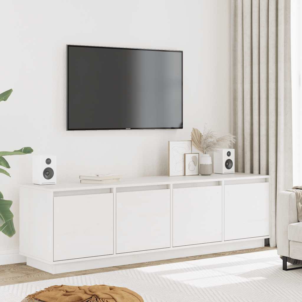 Έπιπλο Τηλεόρασης Λευκό 156 x 37 x 45 εκ. από Μασίφ Ξύλο Πεύκου