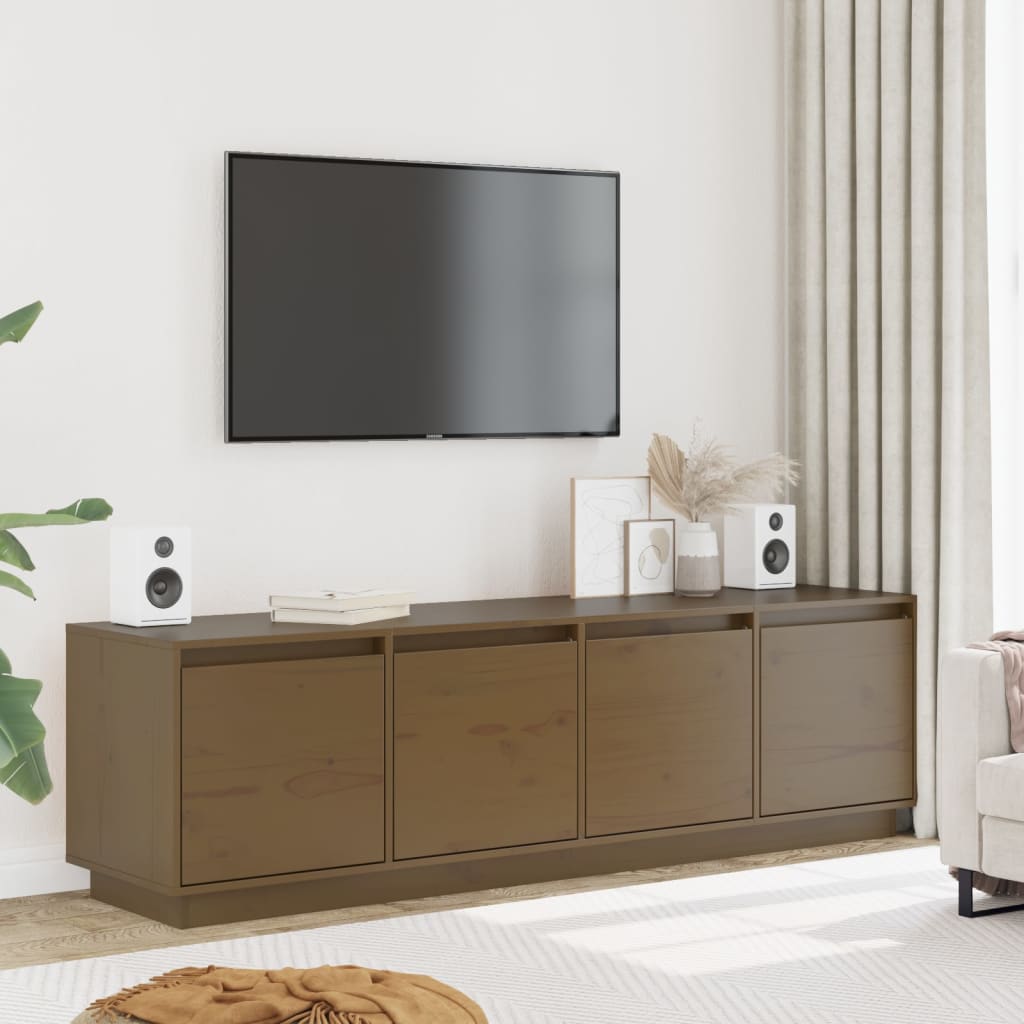Έπιπλο Τηλεόρασης Καφέ Μελί 156x37x45 εκ. από Μασίφ Ξύλο Πεύκου