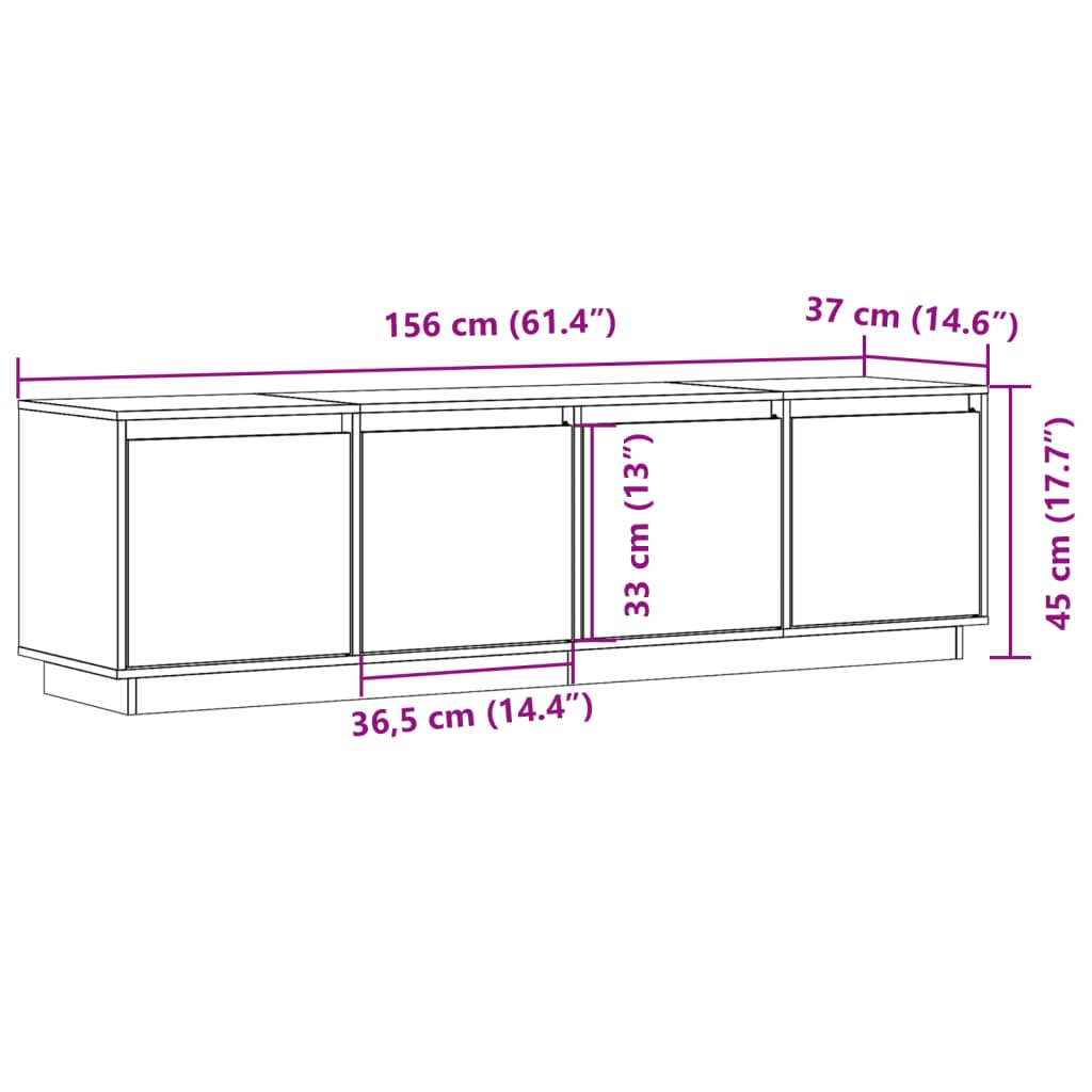 Έπιπλο Τηλεόρασης Μαύρο 156x37x45 εκ. από Μασίφ Ξύλο Πεύκου