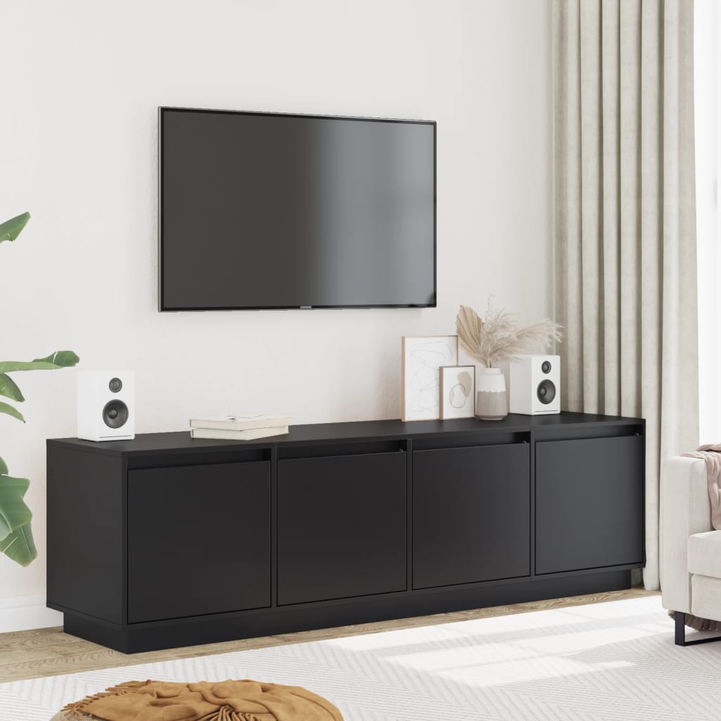 Έπιπλο Τηλεόρασης Μαύρο 156x37x45 εκ. από Μασίφ Ξύλο Πεύκου