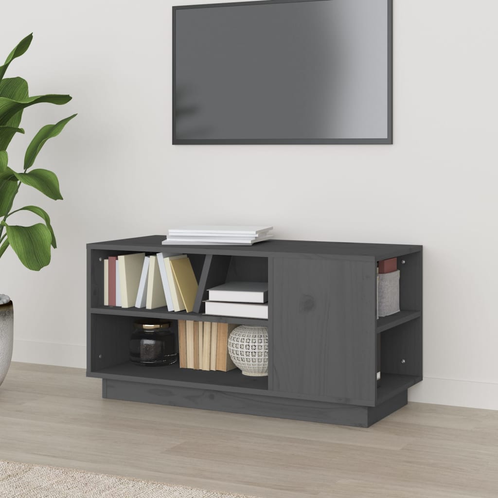Έπιπλο Τηλεόρασης Γκρι 80x35x40,5 εκ. από Μασίφ Ξύλο Πεύκου