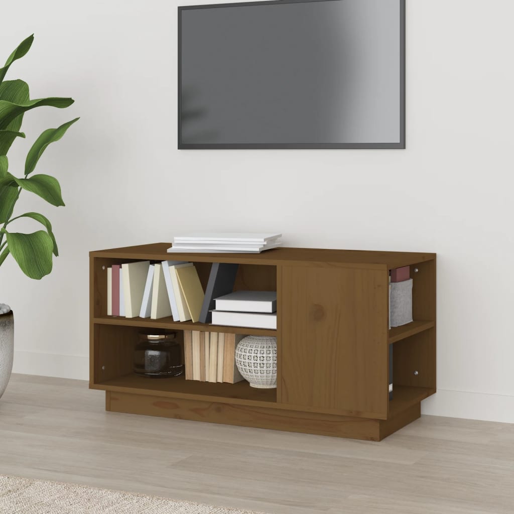 Έπιπλο Τηλεόρασης Καφέ Μελί 80x35x40,5 εκ από Μασίφ Ξύλο Πεύκου