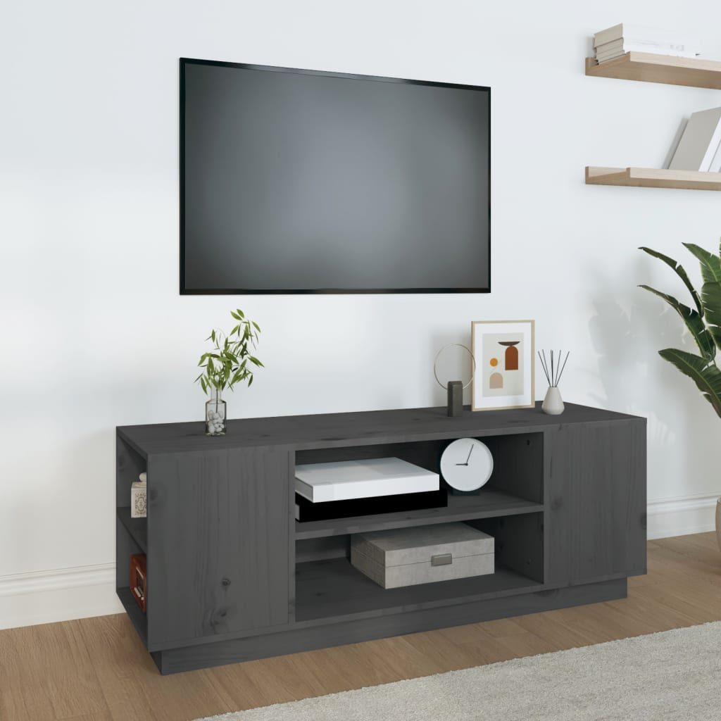 Έπιπλο Τηλεόρασης Γκρι 110x35x40,5 εκ. από Μασίφ Ξύλο Πεύκου