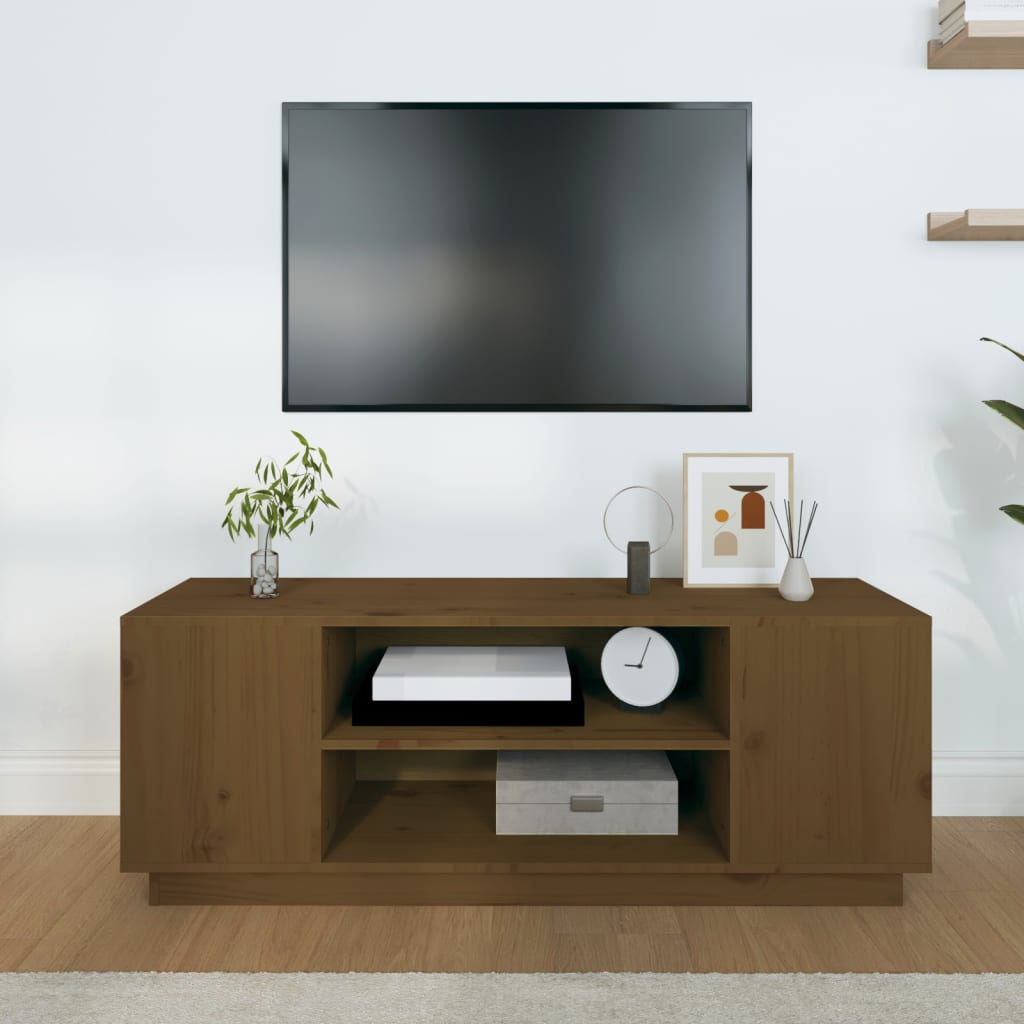 Έπιπλο Τηλεόρασης Καφέ Μελί 110x35x40,5εκ από Μασίφ Ξύλο Πεύκου