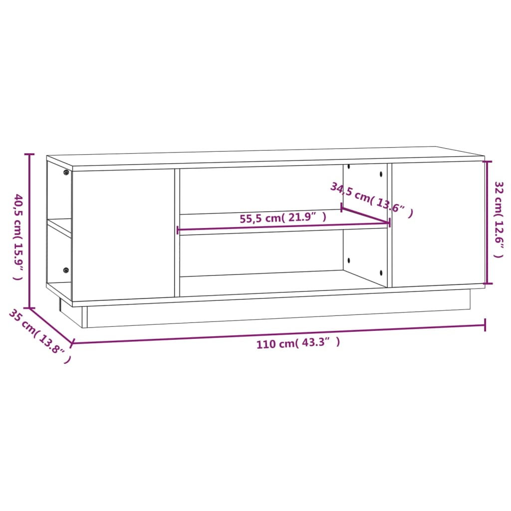 Έπιπλο Τηλεόρασης Καφέ Μελί 110x35x40,5εκ από Μασίφ Ξύλο Πεύκου