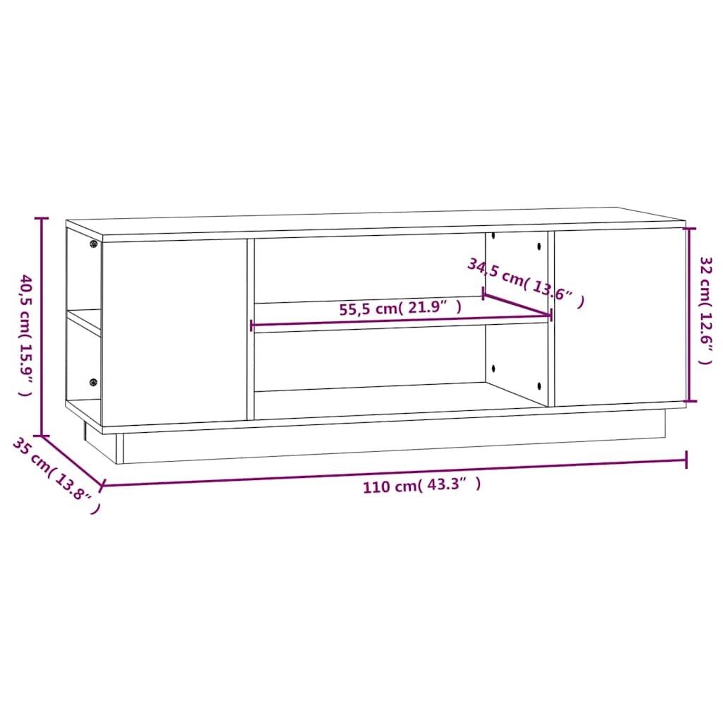 Έπιπλο Τηλεόρασης Μαύρο 110x35x40,5 εκ. από Μασίφ Ξύλο Πεύκου