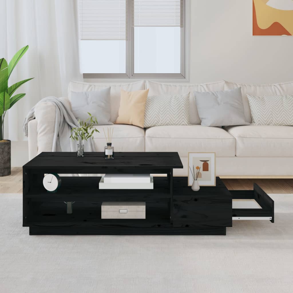 Τραπεζάκι Σαλονιού Μαύρο 120x50x40,5 εκ. από Μασίφ Ξύλο Πεύκου