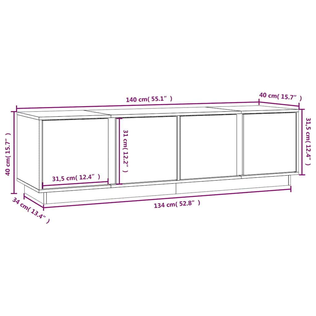 Έπιπλο Τηλεόρασης Μαύρο 140 x 40 x 40 εκ. από Μασίφ Ξύλο Πεύκου