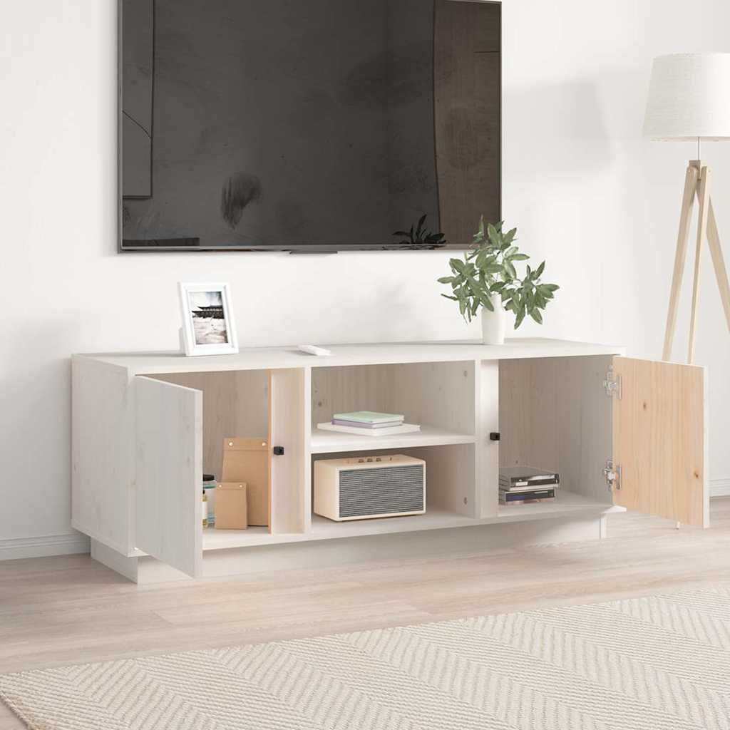 Έπιπλο Τηλεόρασης Λευκό 110x35x40,5 εκ. από Μασίφ Ξύλο Πεύκου